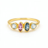 RING WITH LONDON BLUE TOPAZ, BLUE TOPAZES AND AMETHYST RAINE