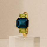 TOPAZ RING LONDON BLUE AND OLIVINE DORA HALLIE