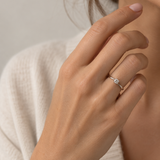 Solitaire ring with asymmetrical prongs