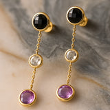 PENDIENTES LARGOS CON TOPACIO LONDON BLUE, TOPACIO AZUL Y AMATISTA NIKOL