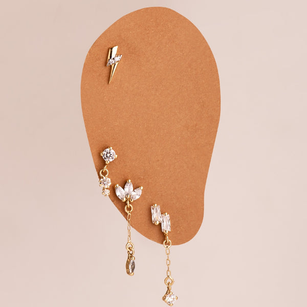 EAR PIERCING CHAIN LEAF AND ZIRCONIA VASANTA II