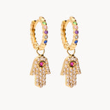 HOOP EARRINGS HANDS OF FATIMA WITH COLORED ZIRCONIA CAROLE