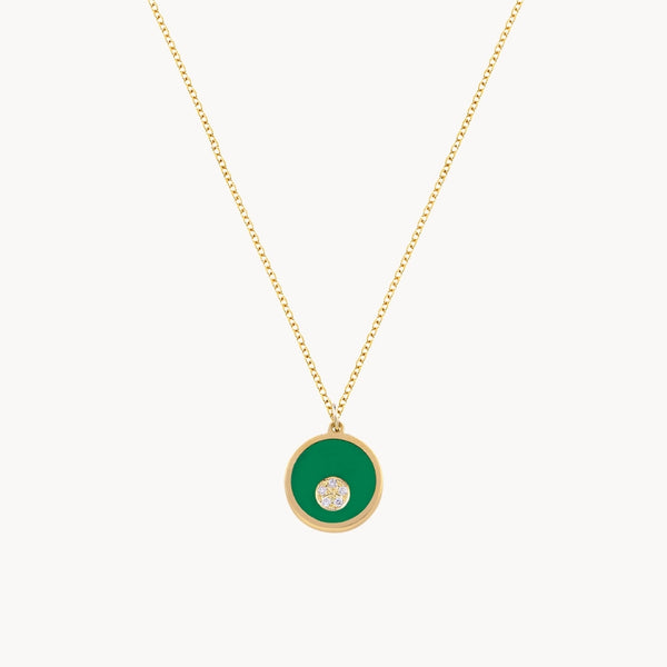 GREEN ENAMEL CIRCLE PENDANT WITH METIS DIAMONDS