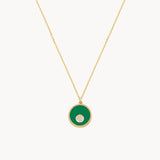 GREEN ENAMEL CIRCLE PENDANT WITH METIS DIAMONDS