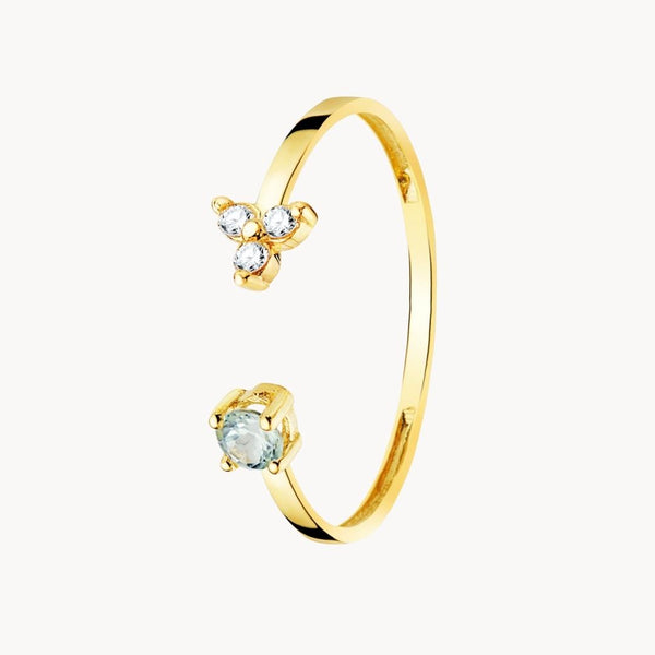 Anillo abierto oro 18kt aguamarina y diamantes Marfa