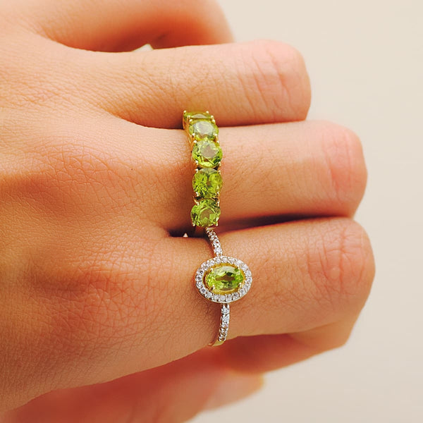 Anillo Oro 18 kilates con olivinos carril Gianna