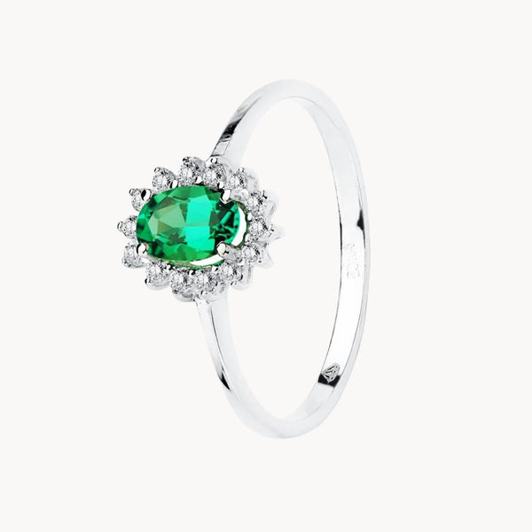 Anillo Oro blanco 18kt con esmeralda y diamantes Diane