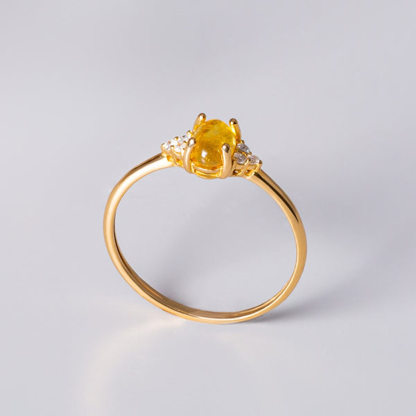 Anillo Oro 18 kt con turmalina verde cabujon y diamantes Allegra