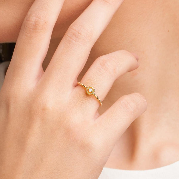 Anillo Oro 18 kilates bolas diamante Vana
