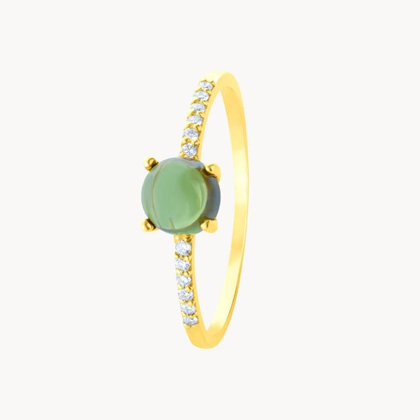 Anillo Oro 18 kilates con turmalina verdelita y diamantes Amaranta
