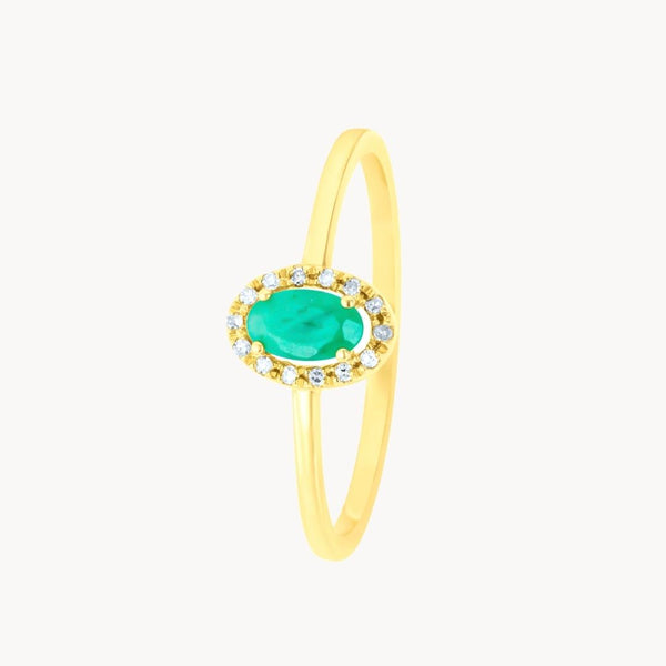 Anillo Oro 18 kilates esmeralda y orla diamantes Lelia
