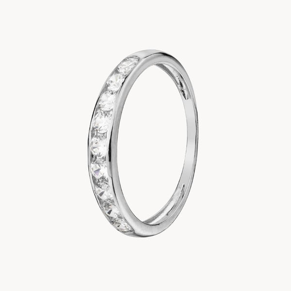 Anillo Oro blanco 18 kilates carril con circonitas Greta