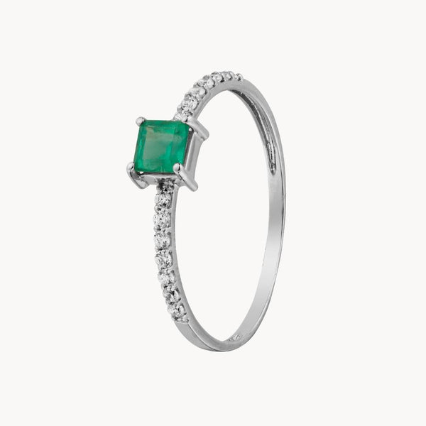 Anillo Oro blanco 18 kilates con esmeralda y circonitas Nora