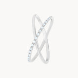 Anillo Oro blanco 18 kilates doble cruzado con diamantes Magdi