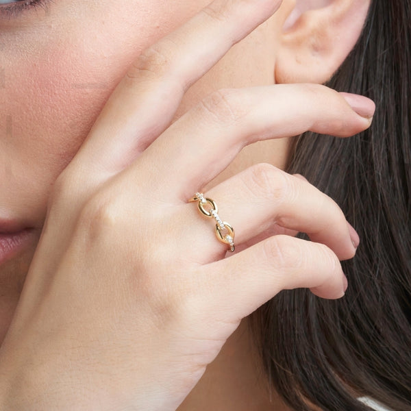 Anillo eslabones Oro 18 kilates circonitas Clelia