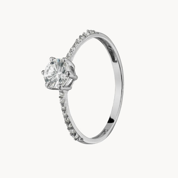 Anillo solitario Oro blanco 18kt con circonitas Demi