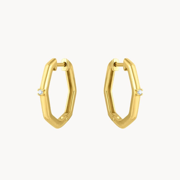 Aros Oro 18 kilates hexagonales con diamante Carina