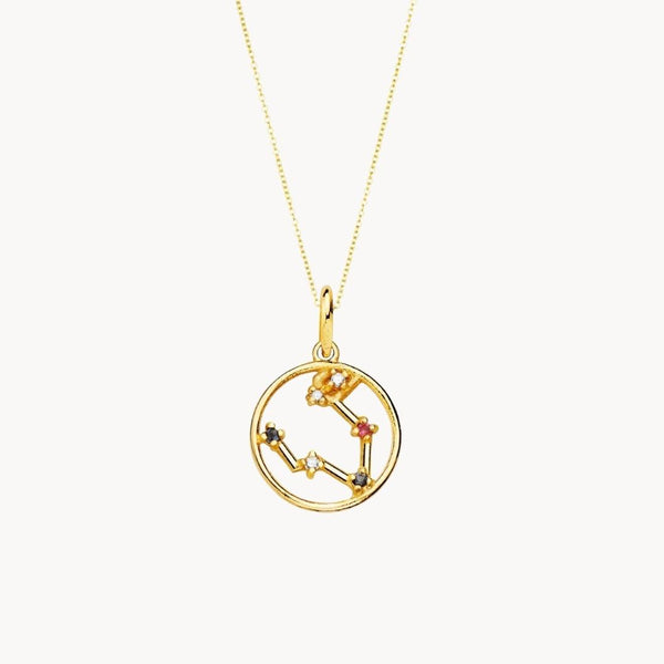 Colgante Oro 18kt constelacion Piscis con circonitas de color