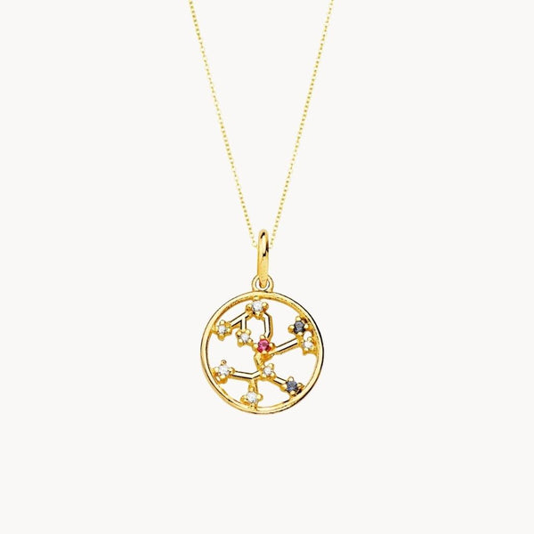 Colgante Oro 18kt constelacion Sagitario con circonitas de color