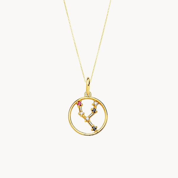 Colgante Oro 18kt constelacion Tauro con circonitas de color