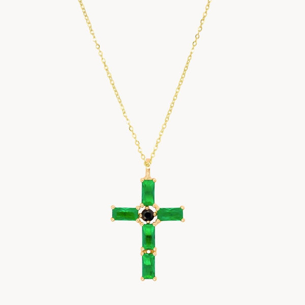 Colgante Oro 18kt cruz circonitas de color Karasi