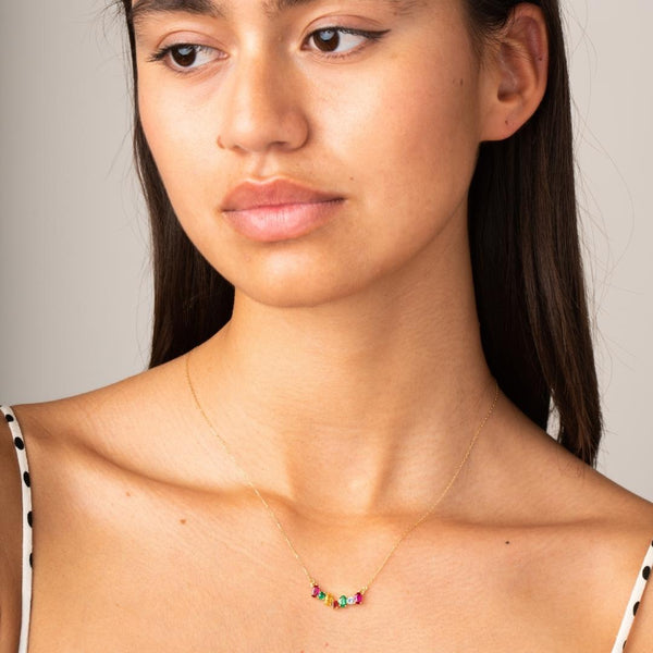 Collar Oro 18 kilates carril con circonitas de color Yara