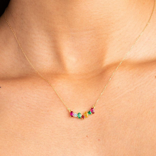 Collar Oro 18kt carril y circonitas de color Yara