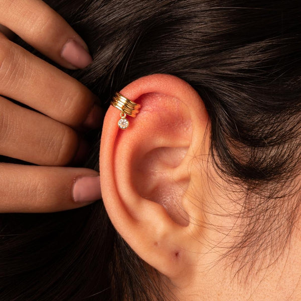 Earcuff Oro 18kt circonita colgando Filis