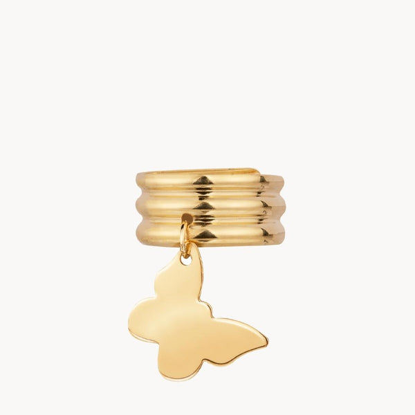 Earcuff Oro 18kt con mariposa colgando Harper