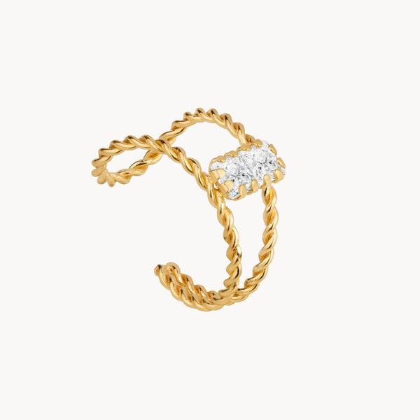 Earcuff Oro 18kt doble hilo trenzado y circonita Benilda