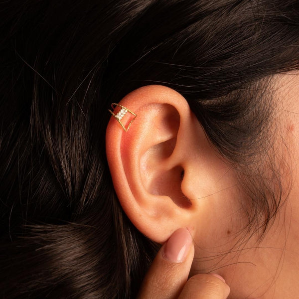 Earcuff Oro 18kt doble hilo trenzado circonita Benilda