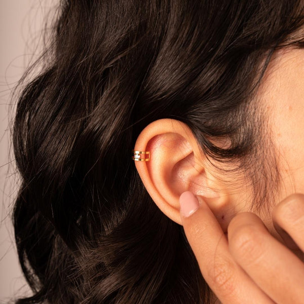 Earcuff Oro 18kt con doble hilo y circonita Erica