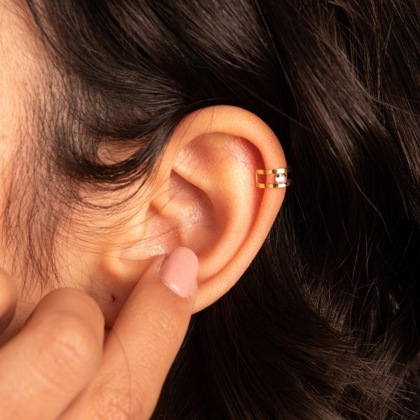 Earcuff Oro 18kt doble hilo circonita Erica