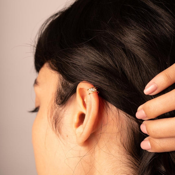 Earcuff Oro 18kt con doble hilo y circonita Erica II