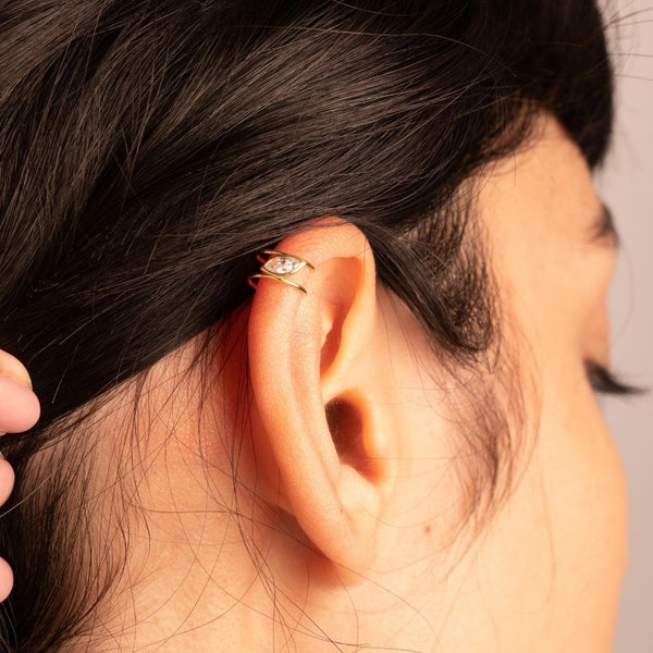 Earcuff Oro 18kt doble hilo circonita Erica II