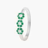 RING GREEN AND WHITE ZIRCONIA FLOWERS MANYARA