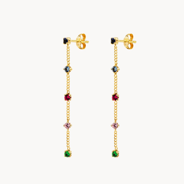 Pendientes Oro 18kt cadena y circonitas color Naiara