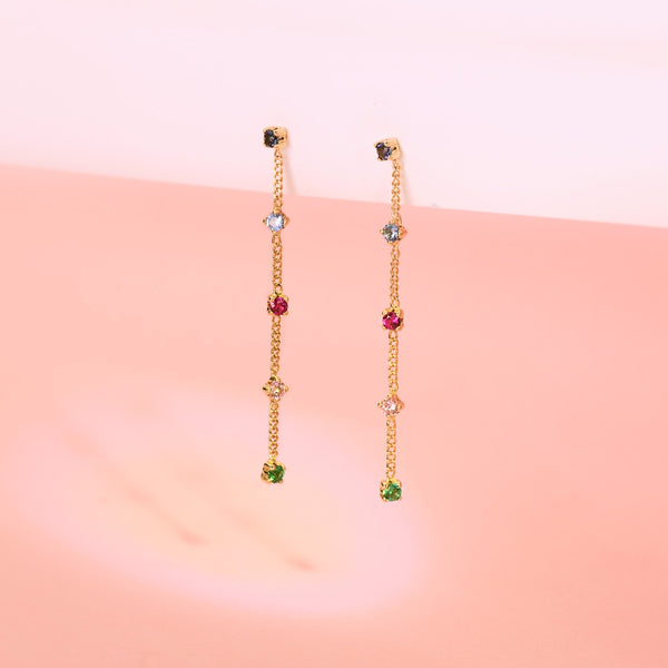 Pendientes Oro 18kt cadena y circonitas color Naiara
