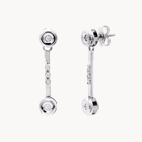 Pendientes Oro blanco 18kt doble chaton y barra con diamantes Samia