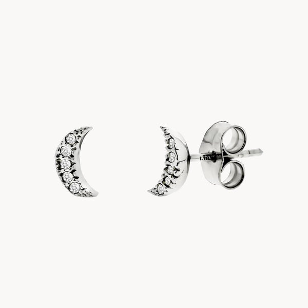 Pendientes Oro blanco 18kt con luna con diamantes Eve