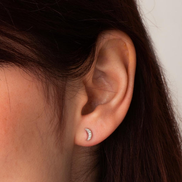 Pendientes Oro blanco 18kt forma luna con diamantes Eve