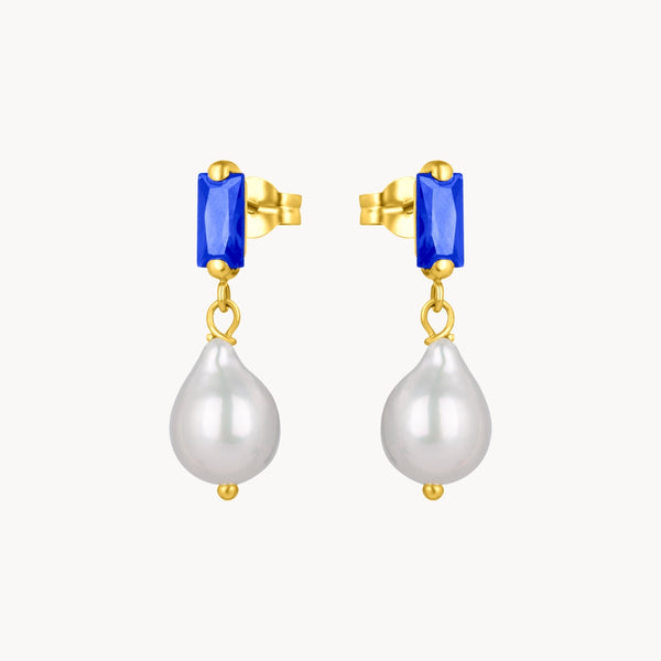Pendientes de Oro 18kt perla y circonita azul Marit