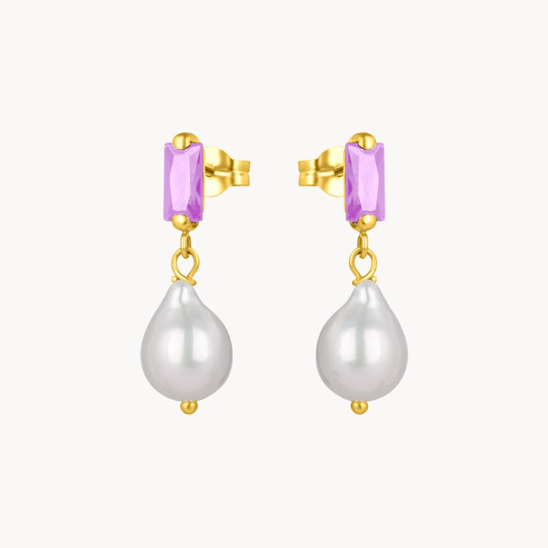 Pendientes Oro 18kt perla y circonita morada Marit