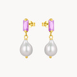 Pendientes Oro 18kt perla y circonita morada Marit