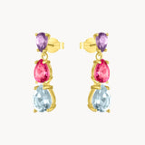 Pendientes Oro 18kt topacios azul y rosa y amatista Minerva