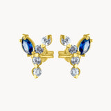 Pendientes Oro 18kt trepadores circonitas y zafiros Gemina