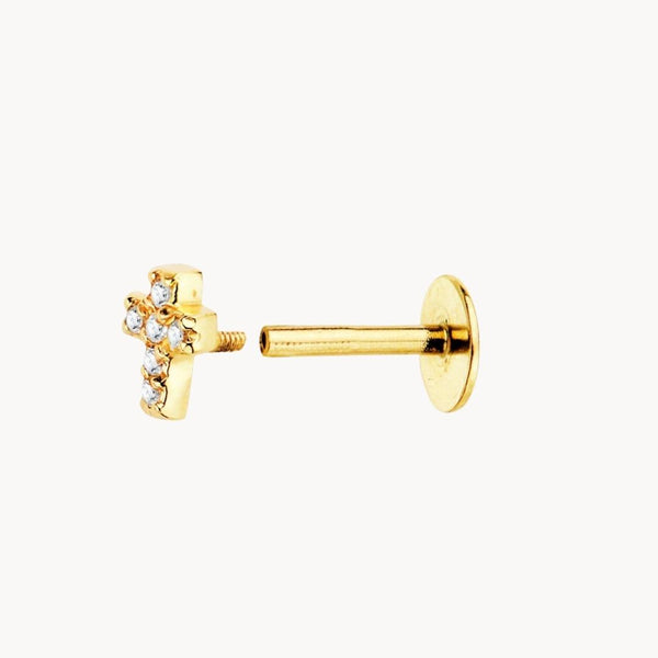 Piercing oreja Oro 18kt cruz circonitas Almeda
