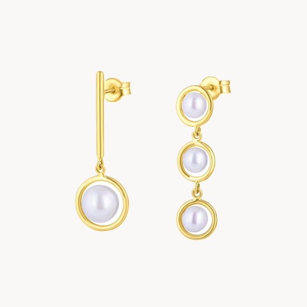 Pendientes Oro 18 kilates asimetricos con perlas Layna