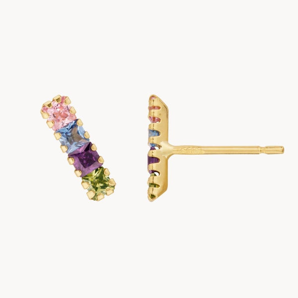 Pendientes Oro 18 kilates carril con circonitas de color Thais