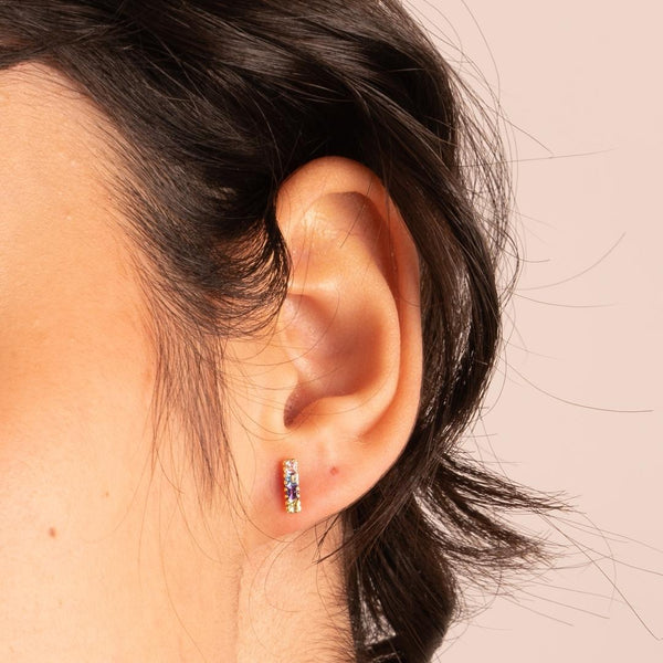 Pendientes Oro 18 kilates carril circonitas de color Thais